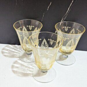 Vintage FOSTORIA Whiskey‎ Glass Trojan Topaz  3" yellow  set of 3